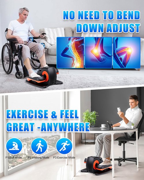 Under Desk Elliptical Machine, Electric Elliptical Leg Exerciser for Seniors with 12 Adjustable, Portable Quiet Elliptical Exercise Machine, Seated Pedal Exerciser with Remote Control (Orange)