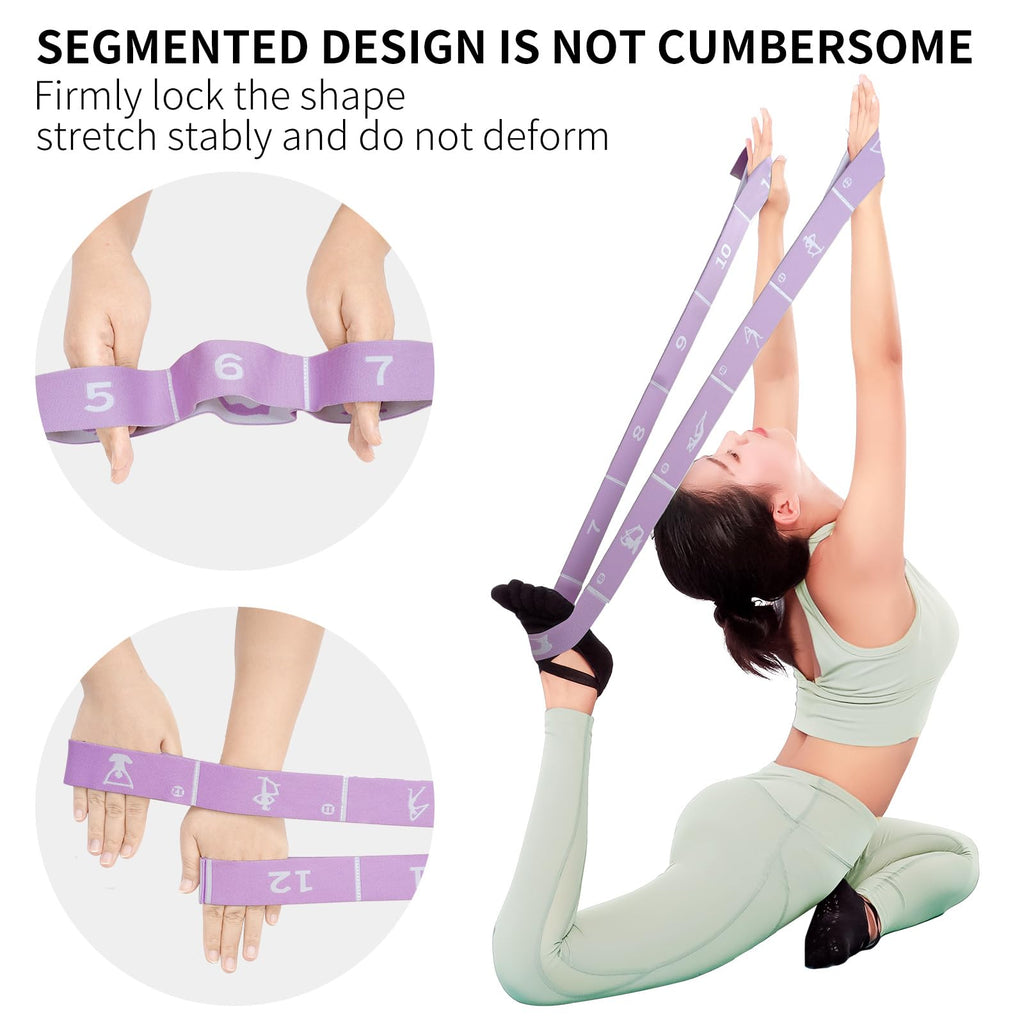 Xensamy Yoga Strap with 12 Loops - Multi-Functional Stretch Band for Pilates, Dance, Gymnastics, Physical Therapy, Flexibility & Resistance Training, Ballet, Latin Workouts
