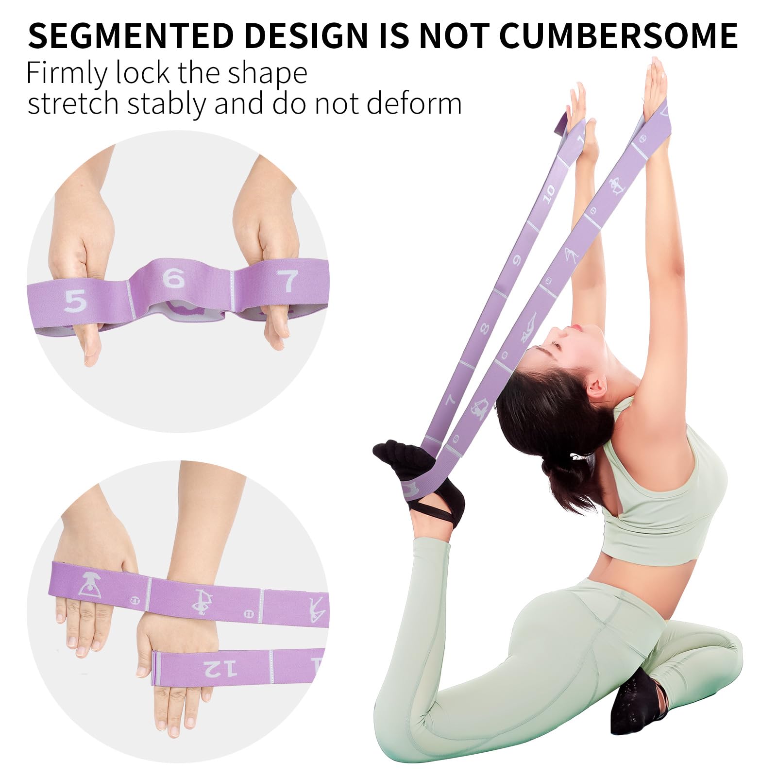 Xensamy Yoga Strap with 12 Loops - Multi-Functional Stretch Band for Pilates, Dance, Gymnastics, Physical Therapy, Flexibility & Resistance Training, Ballet, Latin Workouts