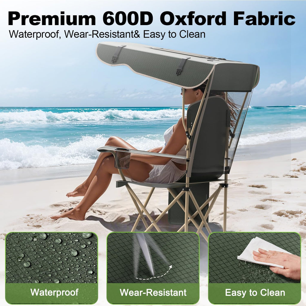 VTOY Portable Camping Chair - Durable 600D Oxford Folding Chair with Canopy for Outdoor Adventures