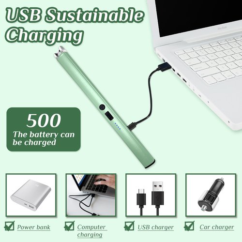 2 PCS Candle Lighter,Windproof Flameless Electric Lighter with LED Power Display ＆ Safety Switch, Upgraded Plasma USB Rechargeable Lighters for Birthday Camping BBQ (Green)