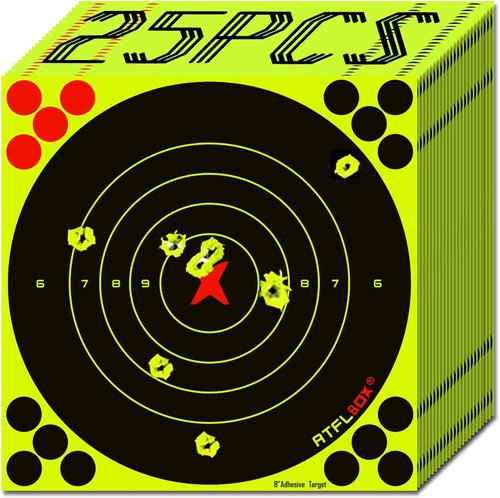 ATFLBOX 8-Inch Fluorescent Yellow Bullseye Shooting Target Stickers - Perfect for Indoor & Outdoor Ranges | Compatible with Handguns, Rifles, and Airsoft Guns