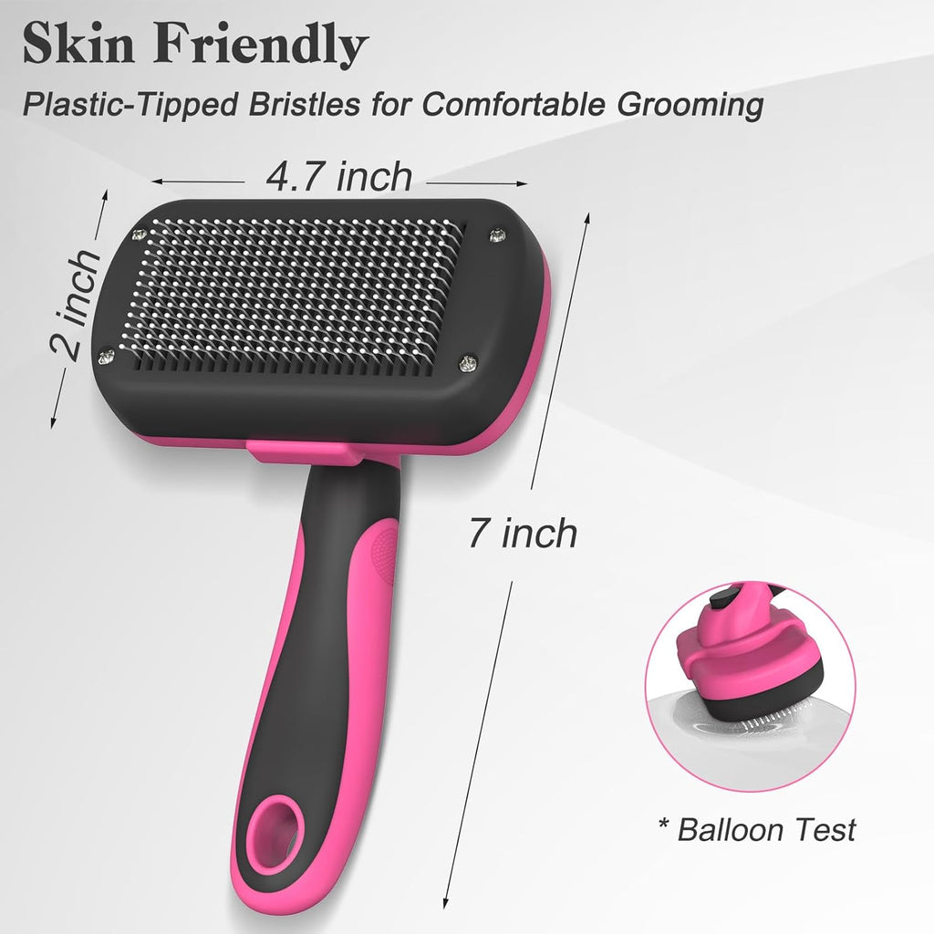 Swihauk Self-Cleaning Slicker Brush - Skin-Friendly Grooming & Deshedding for Dogs & Cats | Pink