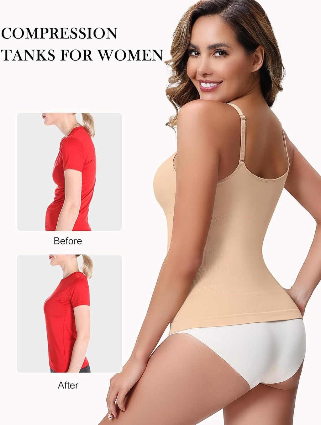 Skiennix Shapewear Tank Top - Tummy Control Compression with Built-In Bra & Adjustable Straps