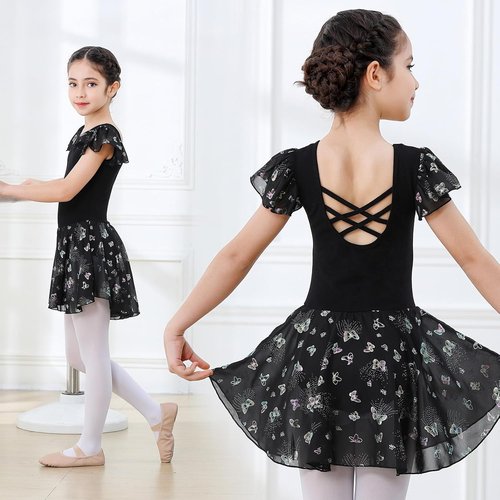 DIPUG Ballet Leotards for Girls - Shiny Toddler Dance Outfit with Skirt & Butterfly Design