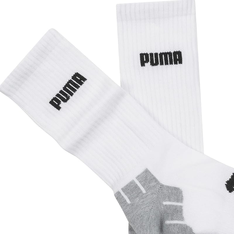 PUMA Men's Crew Socks (6-Pack) White 13-15 - Cushioned, Arch Support, Seamless Toe