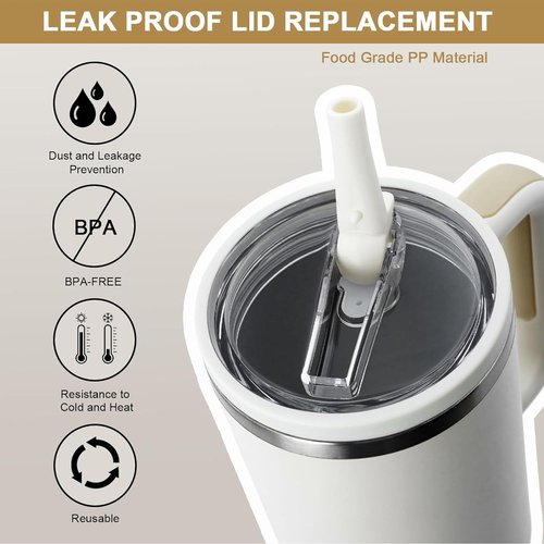 2 Pack 30oz Detachable Flip Straw Lid Replacement for Stanley Quencher H2.0 and ProTourLeak Proof and Dust-Proof Lid,Reusable Tumbler Cover for Stanley Cup (White, 30oz)