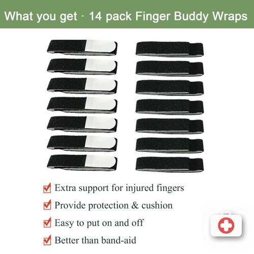 Jrery-KEY 14 Pack Buddy Straps for Fingers Buddy Loops Hook-and-Loop Finger Support for Injured, Jammed, Mallet, Trigger Finger - Adjustable & Reusable