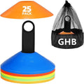 GHB Soccer Cones - Agility Training Field Markers | 25/50/100 Pack with Drills Guide