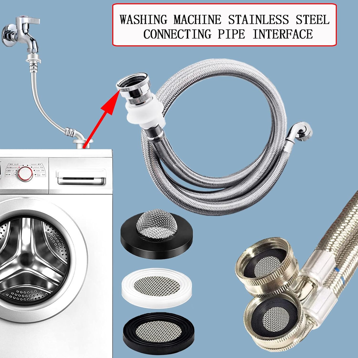 ZDBB Stainless Steel Shower Head Hose Filter Kit - 58 PCS Gasket Set for 1/2" & 3/4" Plumbing