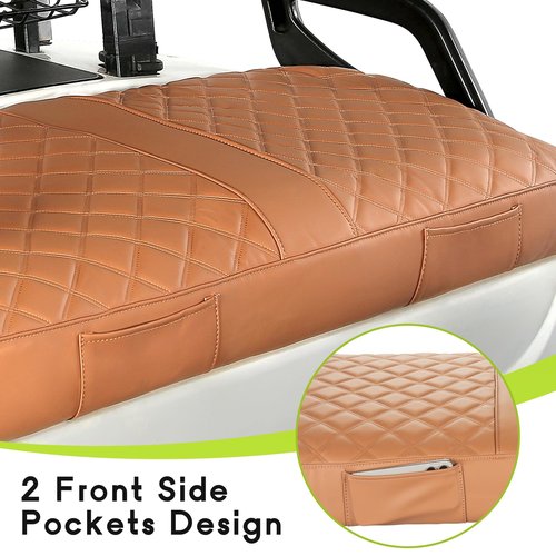 WEIMELL Vinyl Leather Golf Cart Seat Covers for Yamaha G22 G19 G16 G14 G11 G9 G2 Front Seat Cover Fit OEM Ordinary Cushion No Nail Gun Easy to Install & Clean Vinyl Seat Cover Brown (Tan)