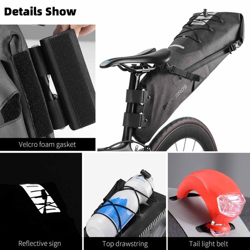 ROCKBROS Bikepacking Bag Waterproof Bike Saddle Bag Large Capacity Bikepacking Seat Bag Road Mountain Bike Seat Bag Max 14L