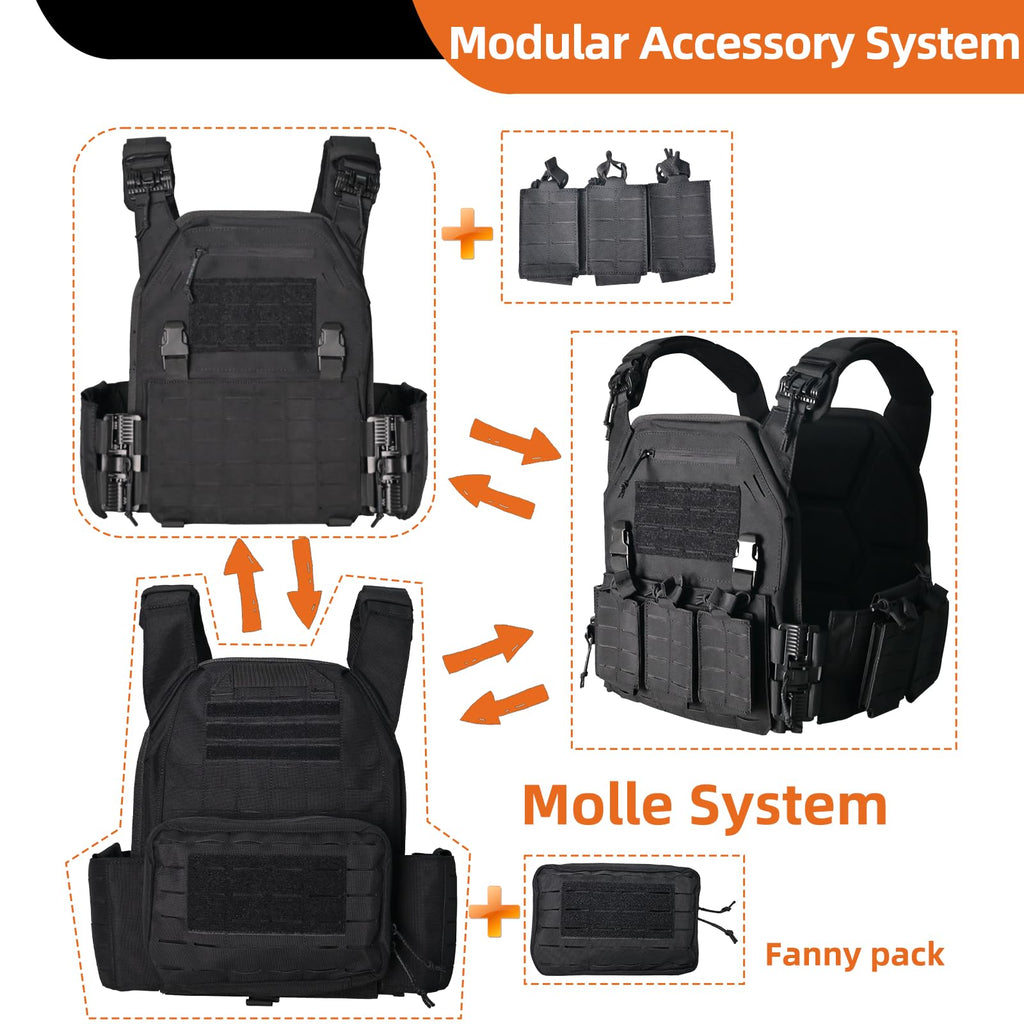 SUMSEEK Tactical Vest for Men with Molle System,1000D Nylon Plate Carrier,Quick Release for Airsoft Training