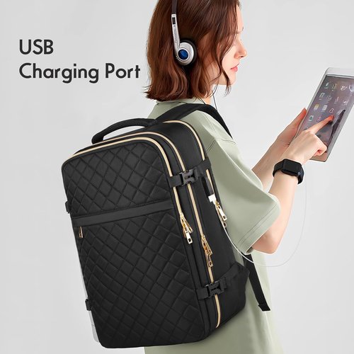 MOMUVO Large Travel Backpack - Flight Approved, Water Resistant Anti-Theft Design | Fits 17-Inch Laptop, Black