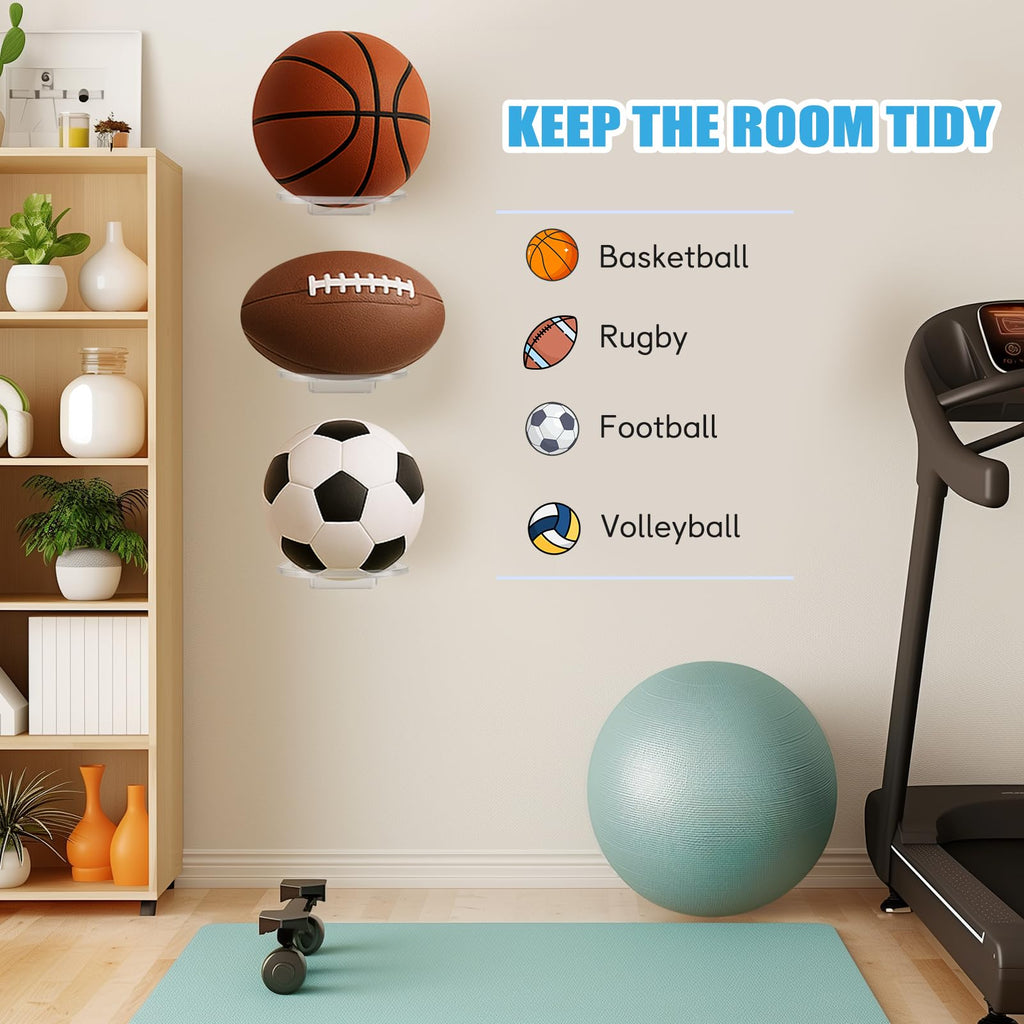 TRINENOX Acrylic Basketball Wall Mount – Clear Ball Display Rack for Basketball & Soccer