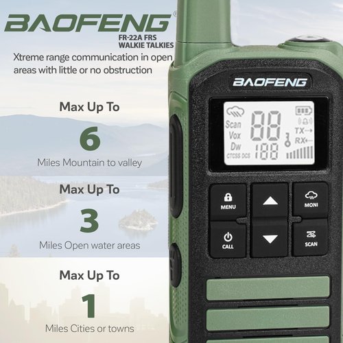 BAOFENG FR-22A Walkie Talkies for Adults Long Rang NOAA Weather Alerts, Rechargeable Walkie Talkies 2 Way Radio 22 FRS Channel USB-C Cable Outdoor Cruises Camping, 4 Pack