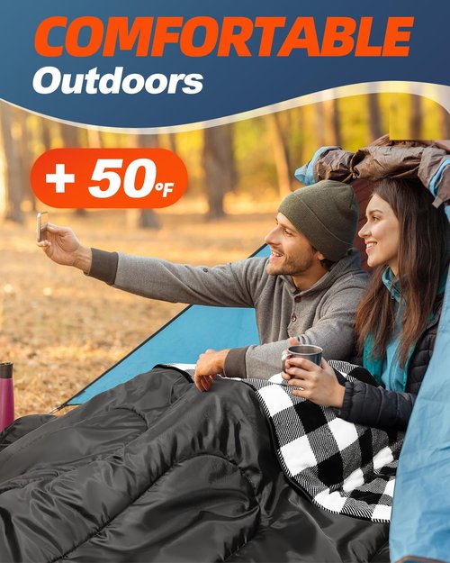 MEREZA Flannel Double Sleeping Bag for Adults Cold Weather, XL Queen Size Sleeping Bag for All Season 2 Person Big and Tall Sleeping Bags for Camping 0 Degree with Pillow