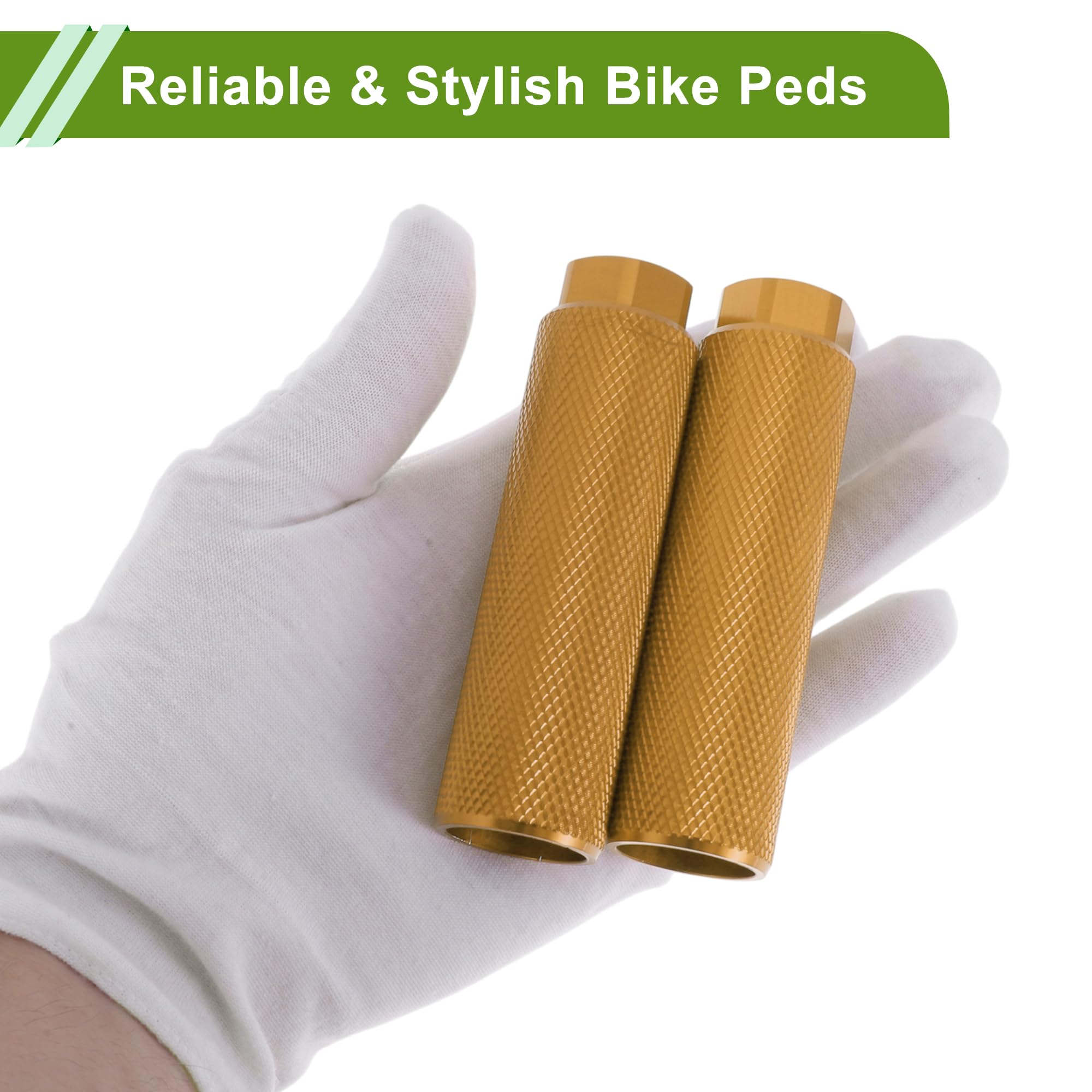PARSLUCK 4 Pcs Aluminum Alloy Anti-Skid Bike Pegs 100mm Length Bicycle Backseats Stands Cycling Foot Pegs 3/8 Inch Axles Gold Tone
