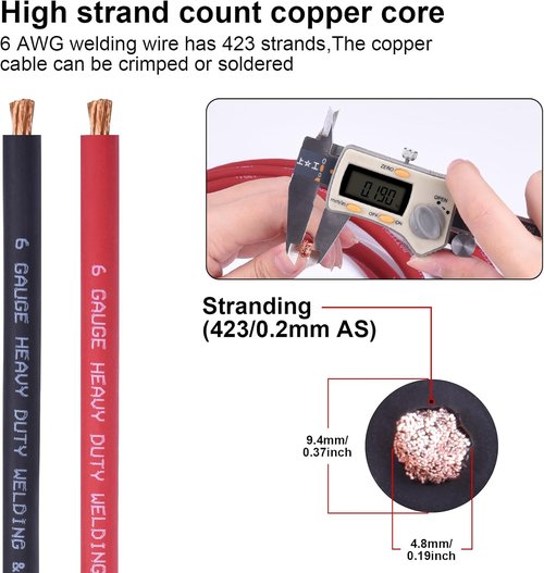 iGreely 6 AWG Welding Battery Cable - 10ft Black & 10ft Red Ultra Flexible Pure Copper Wire | Includes 10 Connectors & Heat Shrink Tubing