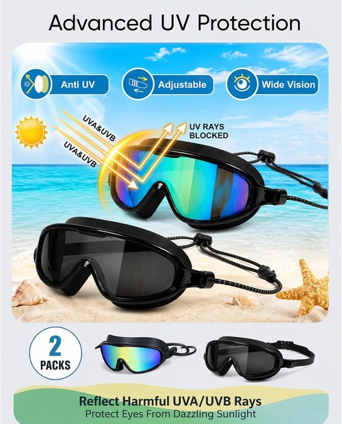 Aegend Kids Swim Goggles - No Leak Anti-Fog Design with Quick Adjust Bungee Strap | Ages 6-14