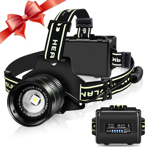 Northlet Rechargeable Headlamp, LED Super Bright Headlight, 5 Modes Zoomable Head Lamp, 180°Adjustable, IPX6 Waterproof for Camping, Running, Climbing, Hiking