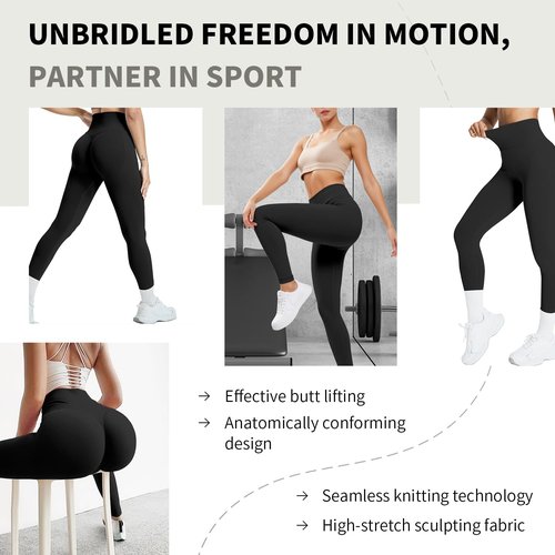 Butt Lifting Gym Workout Leggings for Women Tummy Control High Waisted Scrunch Butt Seamless Impact Sports Yoga Pants Black-M