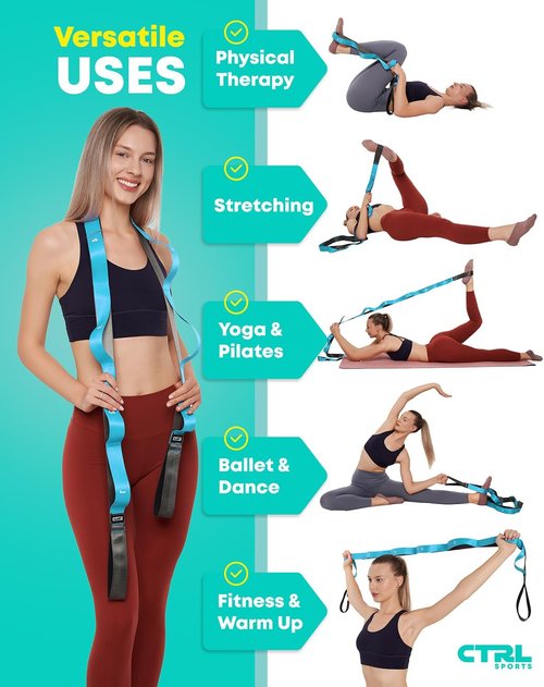 Fascia Stretching Strap with Loops - Non-Elastic Yoga Band for Physical Therapy & Flexibility | Ideal for Hamstring & Leg Stretches
