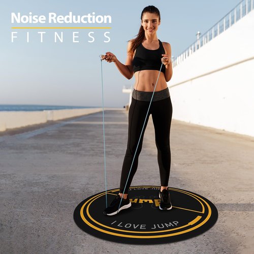 Nisorpa Jump Rope Mat 49'' Round Non-Slip Pad 1/4'' Thick Durable Workout Shock Absorbing for Skipping, Cardio, Cross Exercise, Gym - Black and Yellow