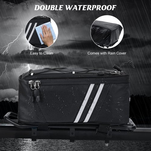 WOHEER Bike Reflective Trunk Bags Waterproof Rear Rack Bag for Bicycle, 7L Capacity Insulated Storage Pannier Bag Bike Cargo Bag With Reflective Strips for Outdoor Travel Camping Picnic Commuter