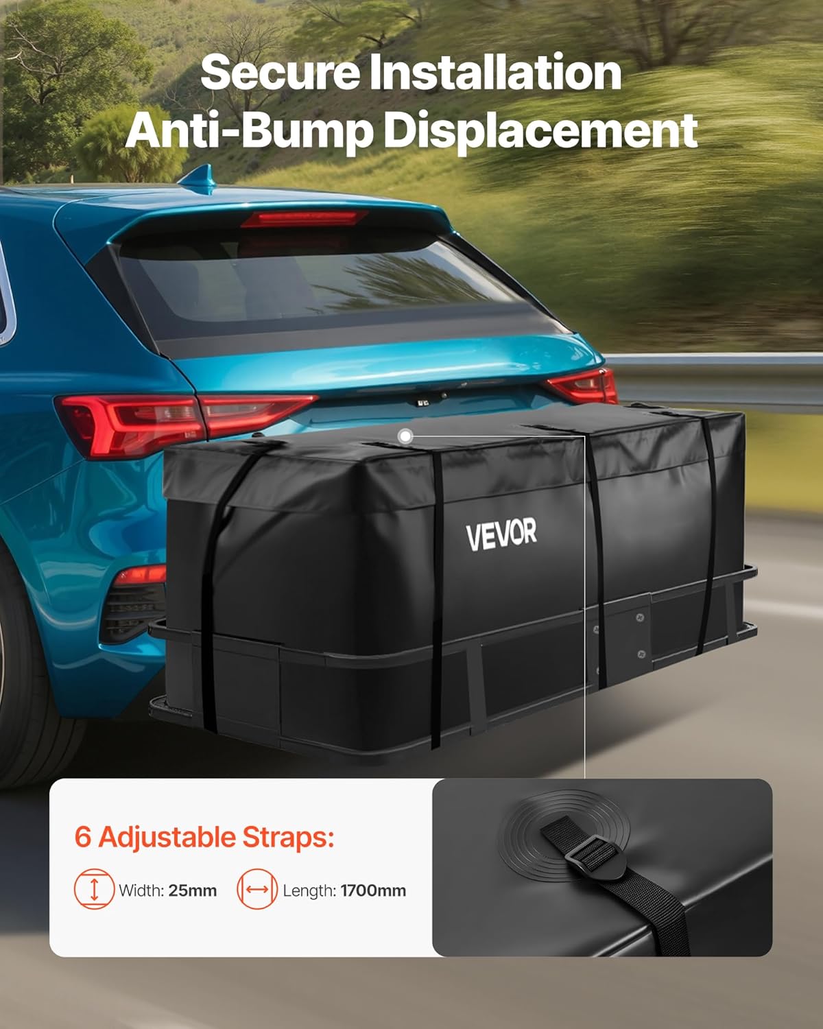 VEVOR Hitch Cargo Carrier Bag, Waterproof 840D PVC, 59.84 x 24.02 x 24.41 in (20 Cubic Feet), Heavy Duty Cargo Bag for Truck Bed Storage with 6 Reinforced Straps, Suitable for Car Vans Hitch Basket