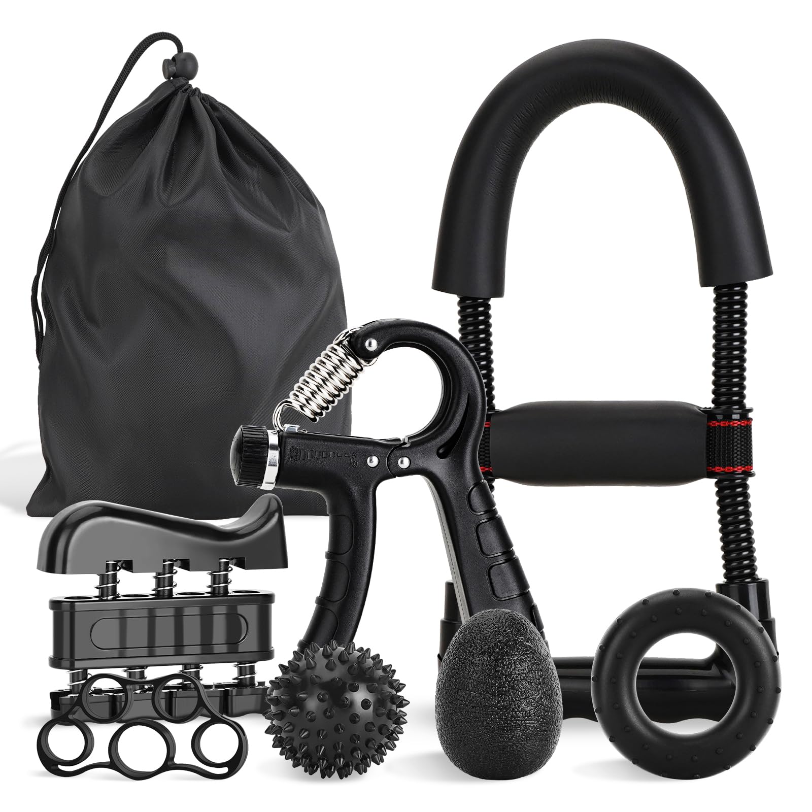 Ultimate Hand Exerciser Set for forearm workout and recovery – includes adjustable grip trainer, wrist strengthener, stress relief ball, and exercise ring. 7-piece kit for improved strength and performance