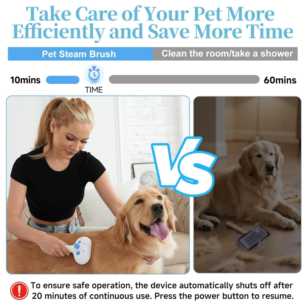 Skiennix Pet Steam Brush - 3-in-1 Grooming Tool for Shedding & Hair Removal - Self-Cleaning Mist Comb with Waterless Shampoo, Blue