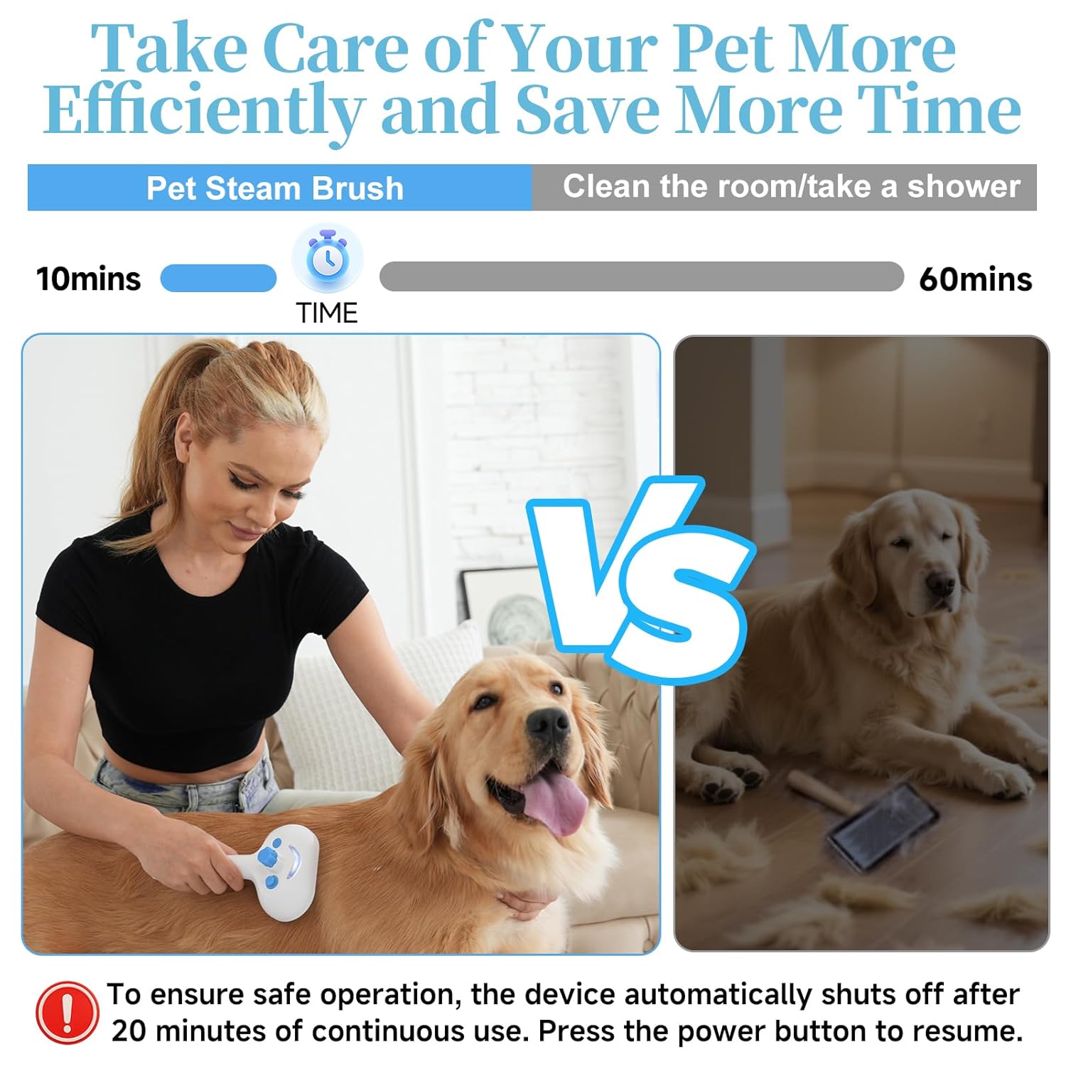 Skiennix Pet Steam Brush - 3-in-1 Grooming Tool for Shedding & Hair Removal - Self-Cleaning Mist Comb with Waterless Shampoo, Blue