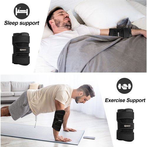 Elbow Brace, Tendonitis and Tennis Elbow pain Relief, Adjustable Stabilizer with Splint for Ulnar Nerve Entrapment and Cubital Tunnel Syndrome, Arm Support straps for Night Sleep Fit Men& Women Black