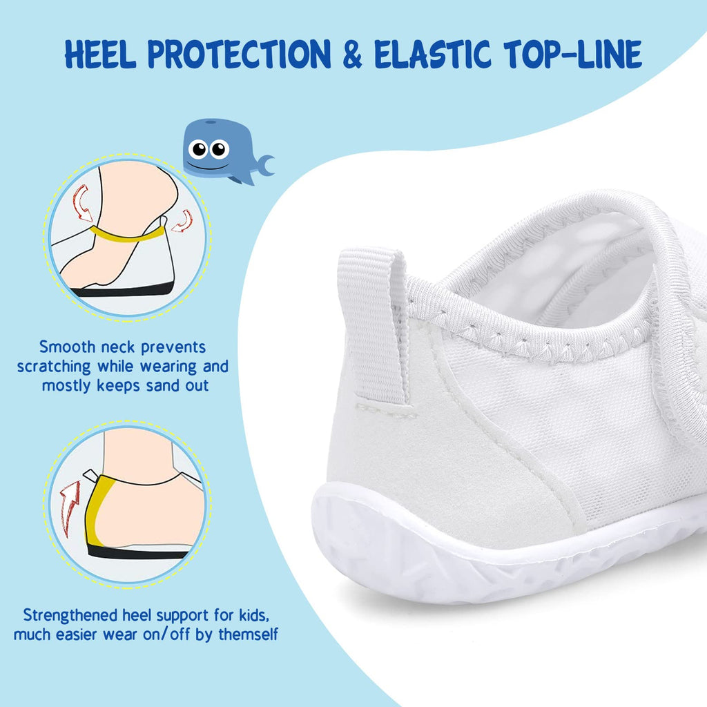 LeIsfIt Toddler Water Shoes Boys Girls Barefoot Aqua Socks Kids Breathable Quick-Dry Swim Shoes for Beach Pool Surf, White, 6 Toddler