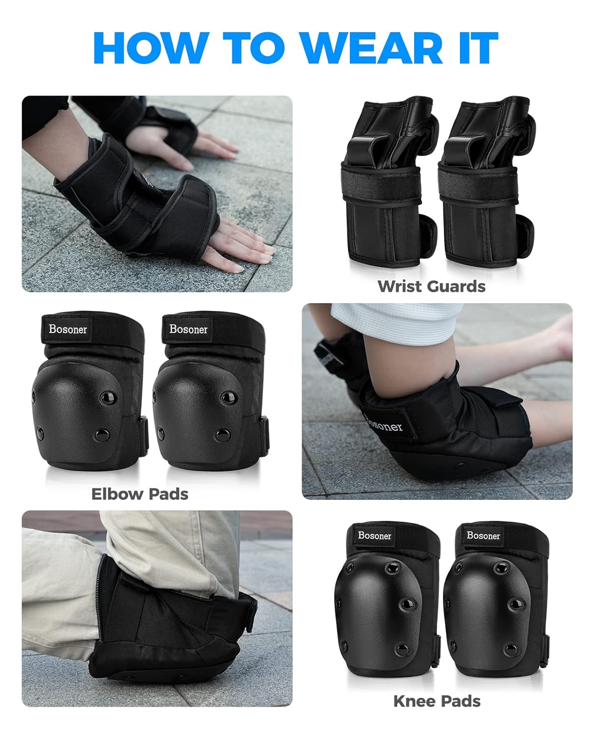 Skiennix Protective Gear Set - Knee & Elbow Pads for Kids, Youth & Adults | Ideal for Skating, Cycling & Biking