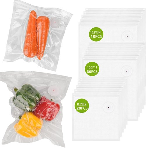 ATOSUN Vacuum Sealer Bags - BPA-Free Reusable Food Storage with Upgraded Air Valve | 60 Pack (10 Large, 30 Medium, 20 Small)