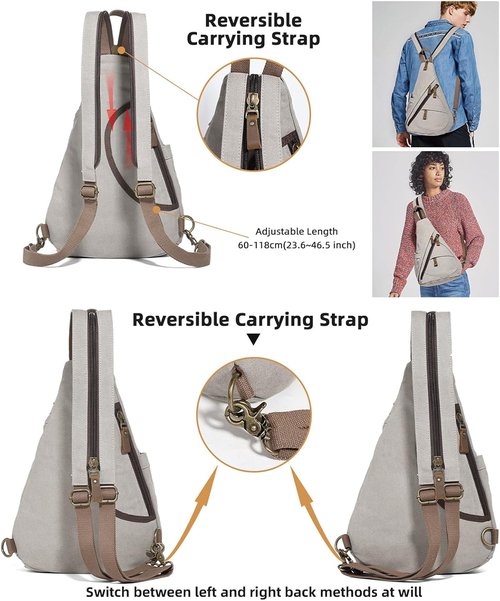 KL928 Canvas Sling Bag - Small Crossbody Backpack for Men & Women | Casual Daypack in Leaden Color
