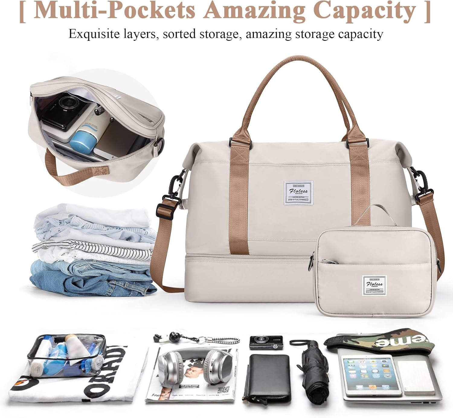 Skiennix Travel Duffel Bag - Shoes Compartment & Carry-On Design | Perfect for Weekend Getaways 18x14x8