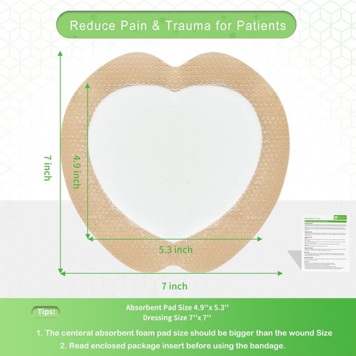 Sacrum Silicone Foam Dressing with Gentle Border for Sacral Ulcer, Pressure Ulcer, Butt Bed Sore, Size 7''x7'' (4.9''x5.3'' Pad), 5 Pack, High Absorbency Silicone Adhesive Wound Bandage by NeuHeils