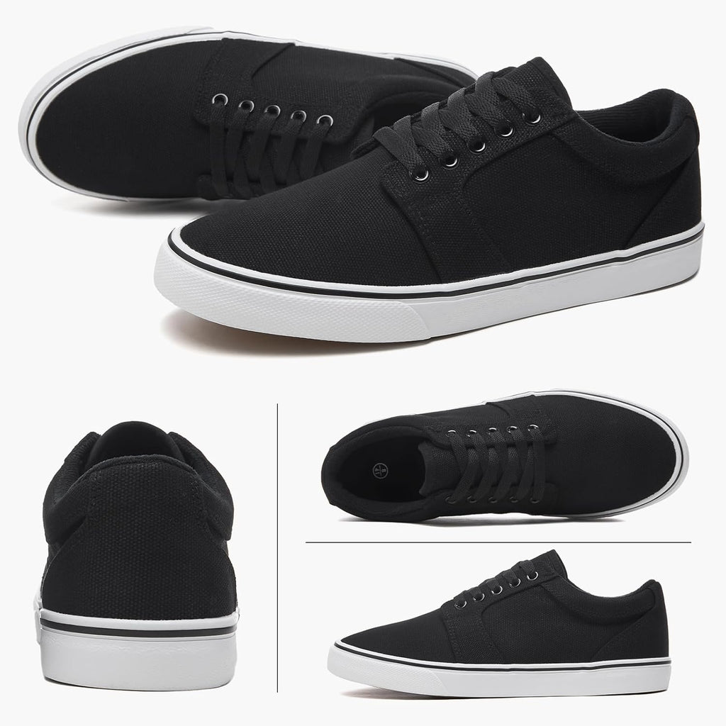 BENPAO Men's Casual Sneakers - Stylish Low Top Lace-Up Canvas Shoes in White and Black