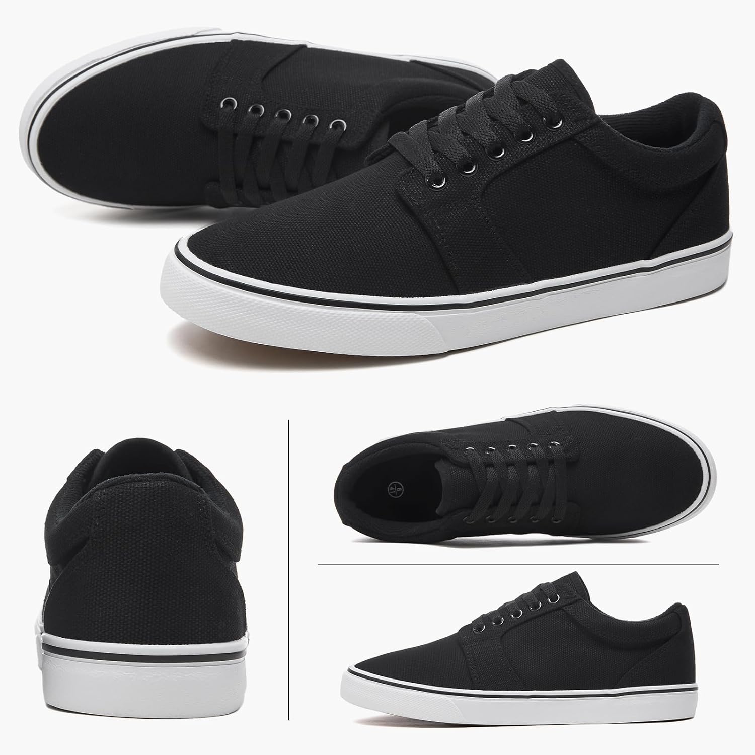 BENPAO Men's Casual Sneakers - Stylish Low Top Lace-Up Canvas Shoes in White and Black