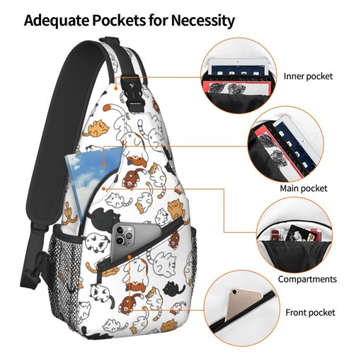 ASYG Funny Cute Cat Sling Backpack Cat Chest Bags Crossbody Animal Shoulder Bag for Men Women