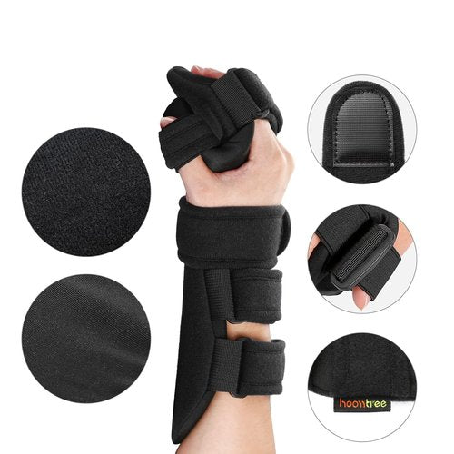 HOOMTREE Stroke Resting Hand Splint Right&Left Resting Hand Splint with Finger Separator Functional Night Immobilizer Wrist Finger Brace for Carpel Tunnel Pain,Sprain Fracture,Tendonitis (Left,Black)