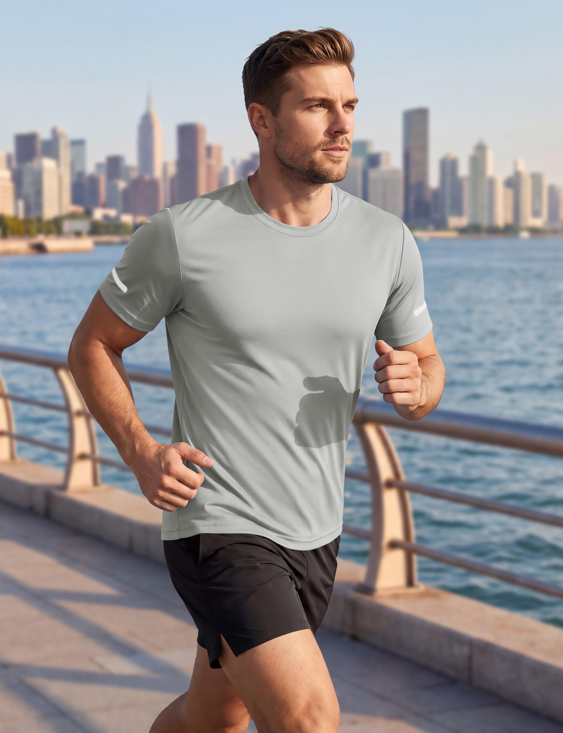TACVASEN Mens Workout T Shirts Dry Fit Gym Shirts Short Sleeve Athletic Running Tshirts Sun Protection Swim Shirt Grey L