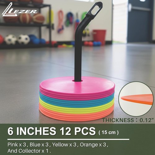 LEZER Flat Soccer Cones - 6 Inch & 8 Inch Spot Markers for Agility Training | Durable Field Discs