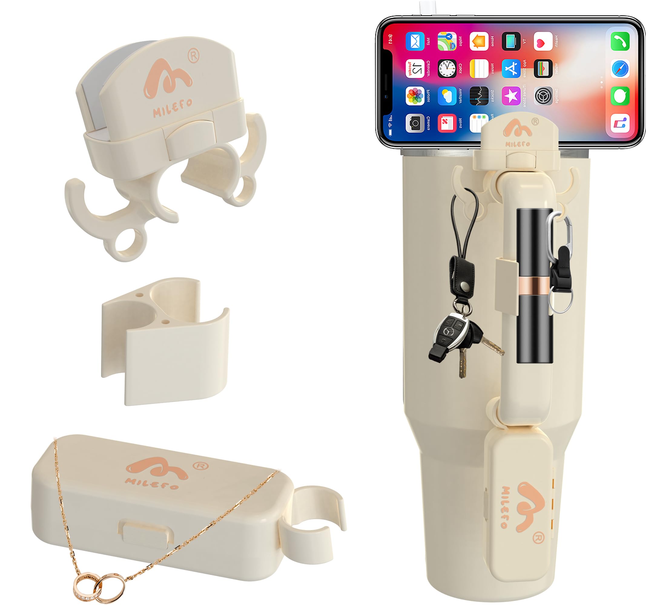 Phone Holder For Stanley Cup Accessories.3 Set Of Accessories For Stanley Cup 40oz 30oz Quencher H2.0.Include Phone Holer,Lipstick Holder.Perfect For Cars, Gyms, Sports Events, Yoga, Offices, And More
