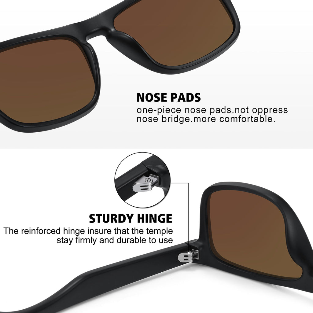 MEETSUN Polarized Sunglasses For Men Women UV Protection Square Frame Sport Fishing Driving Sunglasses (3 Pack) Black/Ice blue/Red