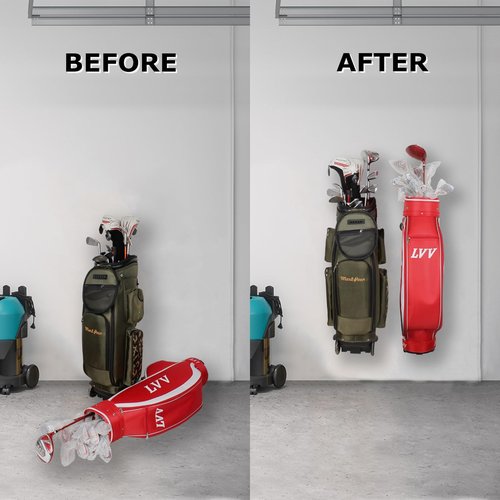 BiJun Golf Bag Organizer, Golf Bag Storage Organizer for Garage Wall Mount Golf Bag Holder Rack Stand Golf Bag Storage Rack Hangers for Storage Space for Garage