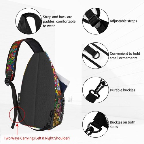 Famame Abstract Hippie Flower Sling Backpack Chest Bag Crossbody Shoulder Bag Gym Cycling Travel Hiking Daypack For Men Women